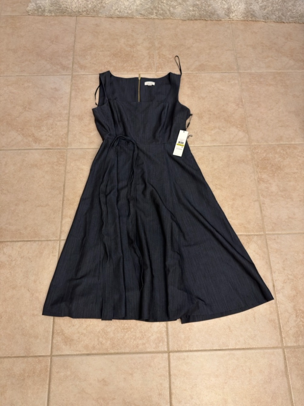 Calvin Klein Navy Square-Neck Sleeveless Maxi Dress with Tie